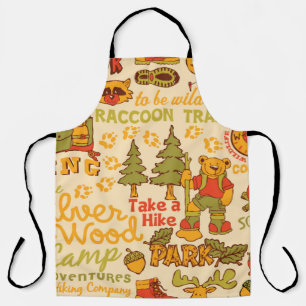 The Silver Wood Camp,cute characters seamless patt Apron