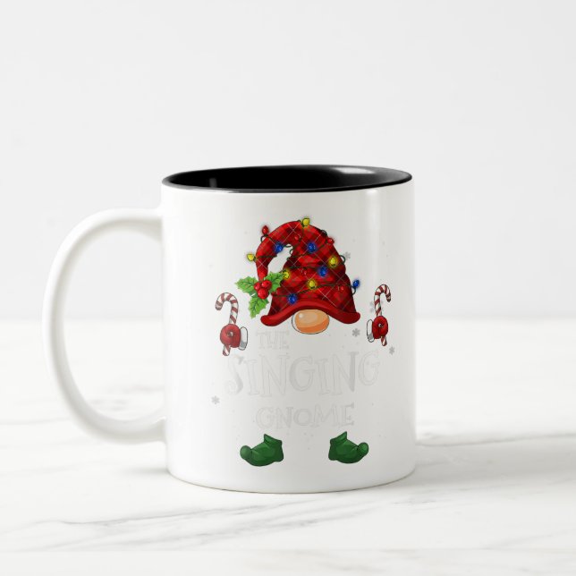 The Singing Gnome Buffalo Plaid Christmas Tree Lig Two-Tone Coffee Mug (Left)