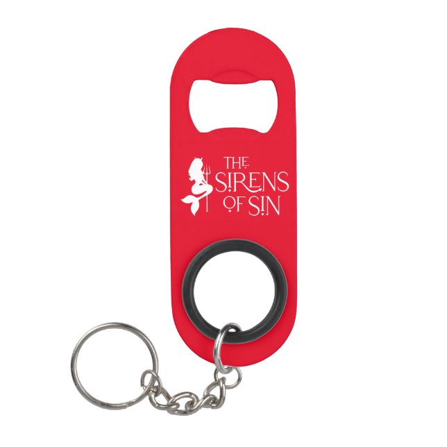 The Sirens of Sin Red Logo Keychain Bottle Opener (Front)