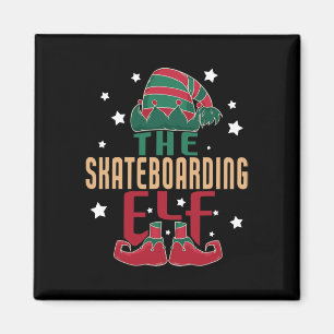 The Skateboarding Elf Christmas Pajama - Skateboar Magnet