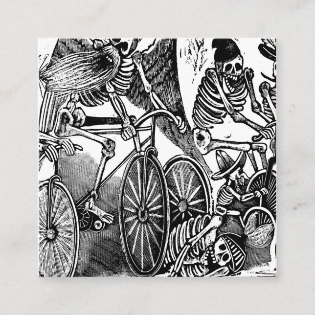 The Skeletons (The Calaveras) Riding Bicycles Square Business Card (Front)