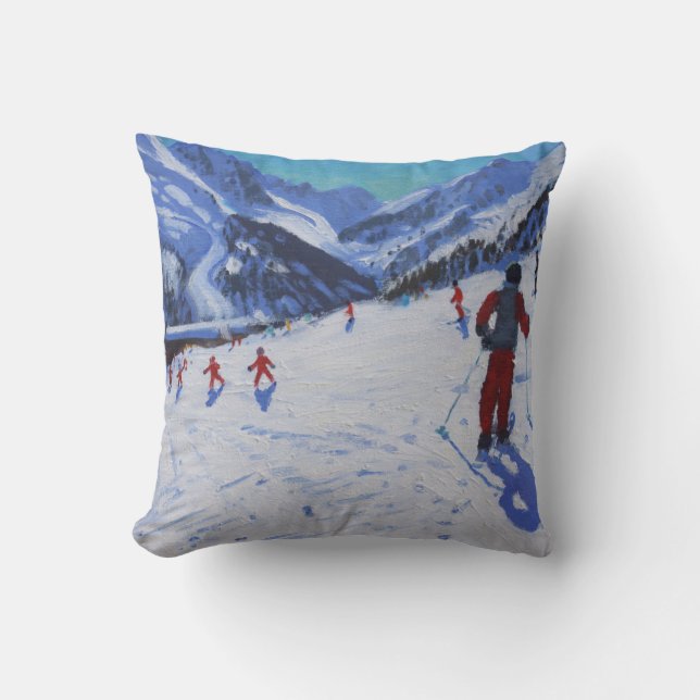 The ski instructor Mottaret Throw Pillow (Front)