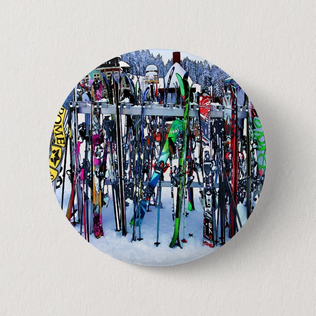 The Ski Party - Skis and Poles 2 Inch Round Button (Front)