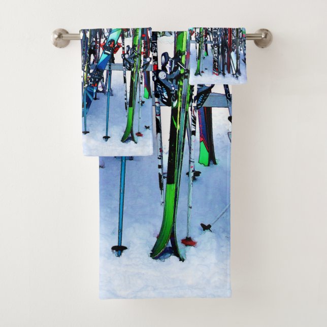 The Ski Party - Skis and Poles Bath Towel Set (Insitu)