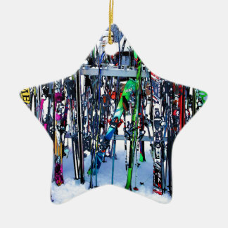 The Ski Party - Skis and Poles Ceramic Ornament