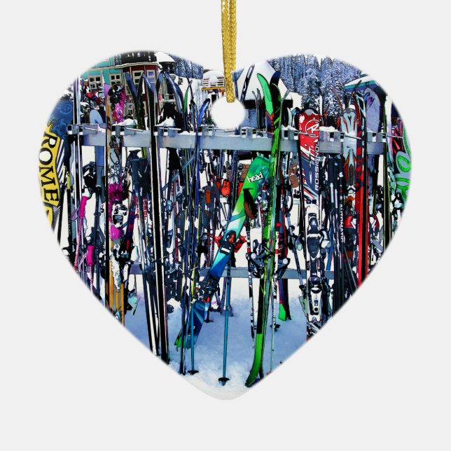 The Ski Party - Skis and Poles Ceramic Ornament (Front)
