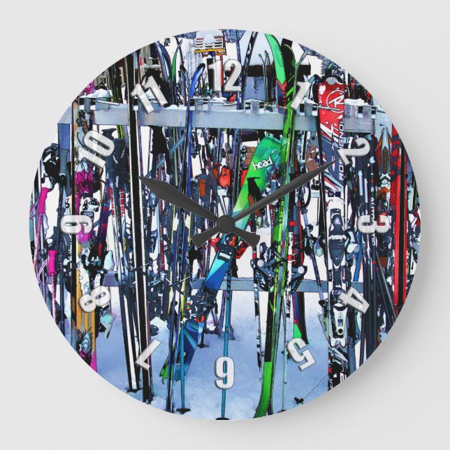 The Ski Party - Skis and Poles Large Clock (Front)