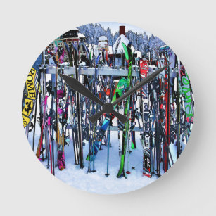 The Ski Party - Skis and Poles Round Clock