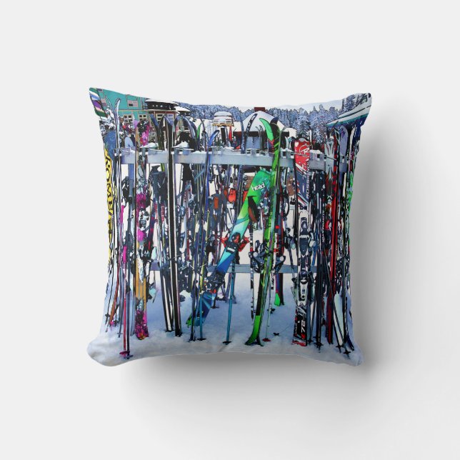 The Ski Party - Skis and Poles Throw Pillow (Front)