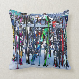 The Ski Party - Skis and Poles Throw Pillow