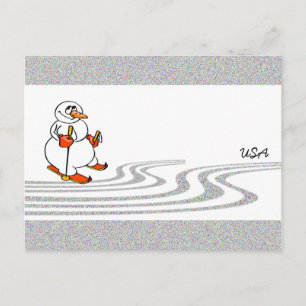 The Skiing Snowman - Postcard