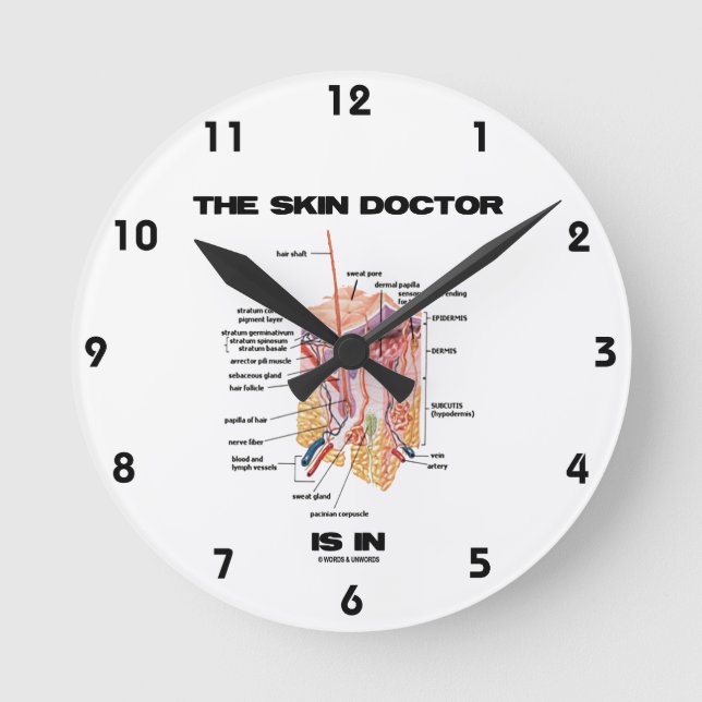 The Skin Doctor Is In (Anatomy Dermatology) Round Clock (Front)