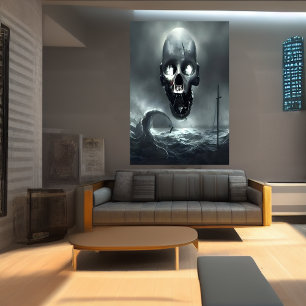 The skull and the sea AI Art Poster