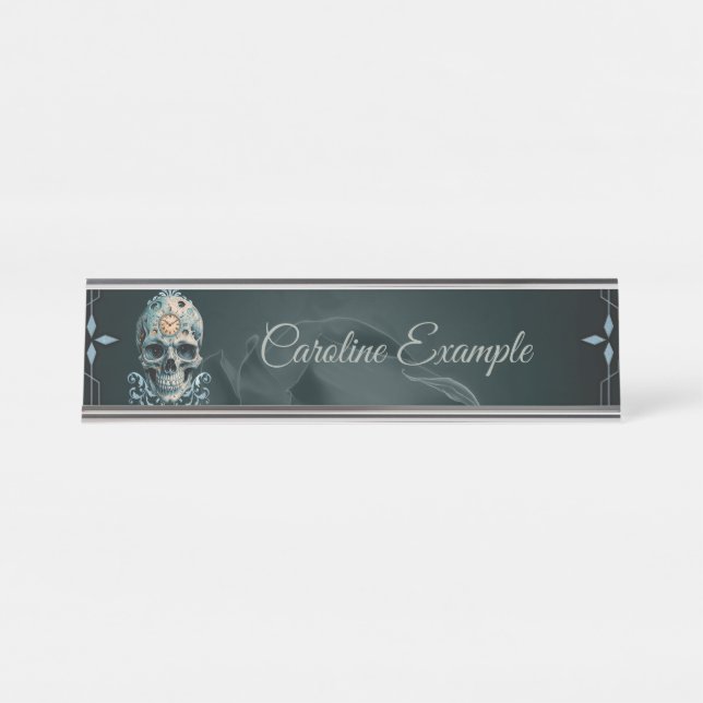 The Skull of Time: Roman numerals Desk Name Plate (Front)