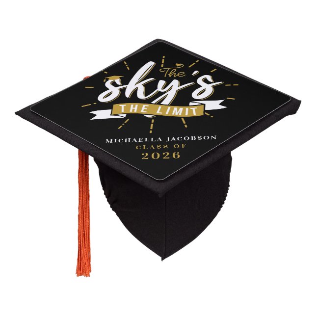 The Sky's The Limit Graduation 2026 Custom Cap Topper (Angled)