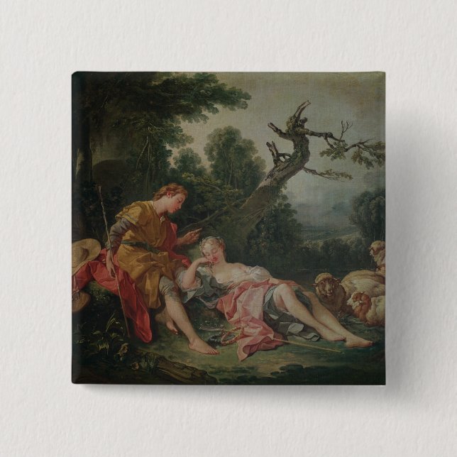 The Sleeping Shepherdess 2 Inch Square Button (Front)