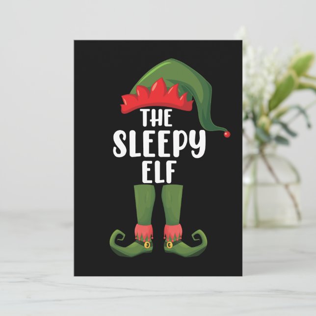 The Sleepy Elf Family Matching Group Christmas  Invitation (Standing Front)