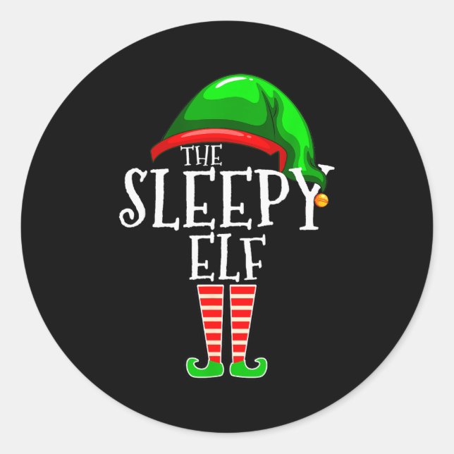 The Sleepy Elf Group Matching Family Christmas Gif Classic Round Sticker (Front)