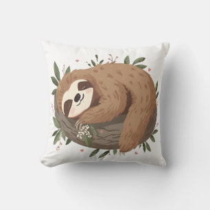 The Sleepy Sloth in the Jungle Throw Pillow