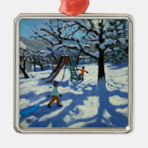 The slide in winter Bourg St Moritz Metal Ornament