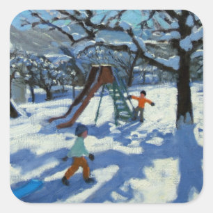 The slide in winter Bourg St Moritz Square Sticker