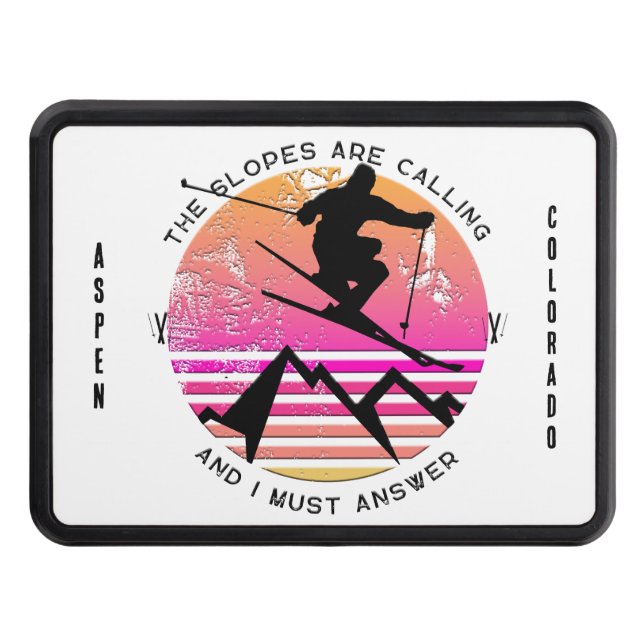 The Slopes Are Calling Retro Sunset Skier Custom Trailer Hitch Cover (Front)