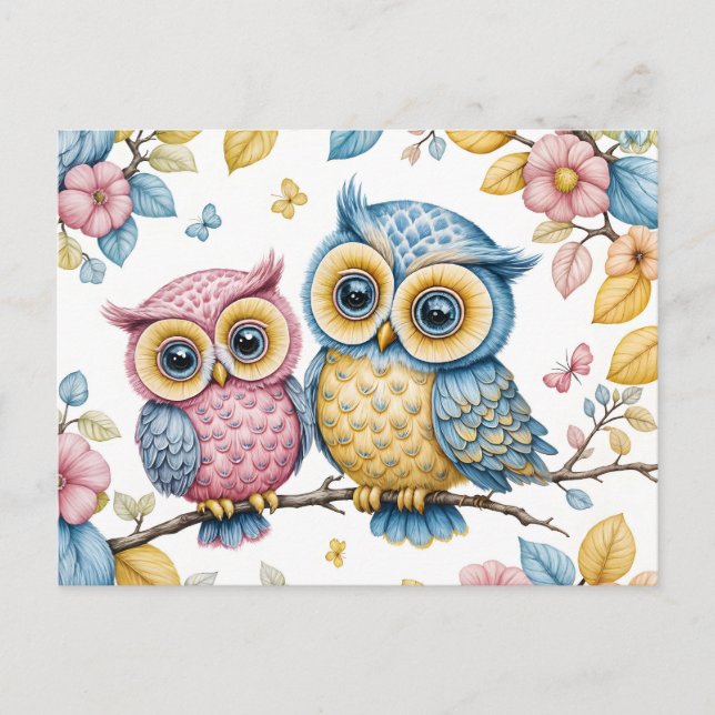 The small owl and the big owl postcard (Front)