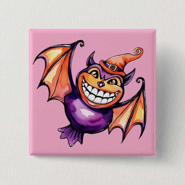 The Smiling Bat 2 Inch Square Button (Front)