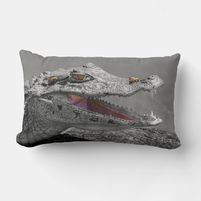 The smiling crocodile and the flies - Costa Rica Lumbar Pillow (Front)