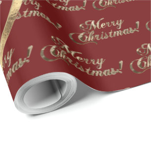 The Smith Family Christmas Red Faux Gold Script Wrapping Paper
