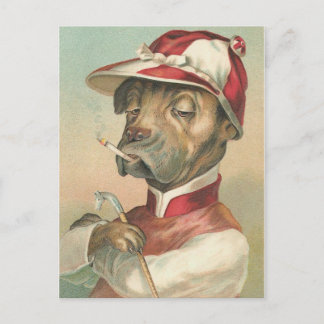 "The Smoking Jockey" Vintage Dog Postcard