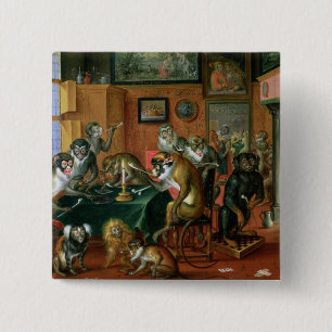 The Smoking Room with Monkeys 2 Inch Square Button