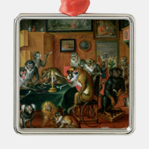 The Smoking Room with Monkeys Metal Ornament