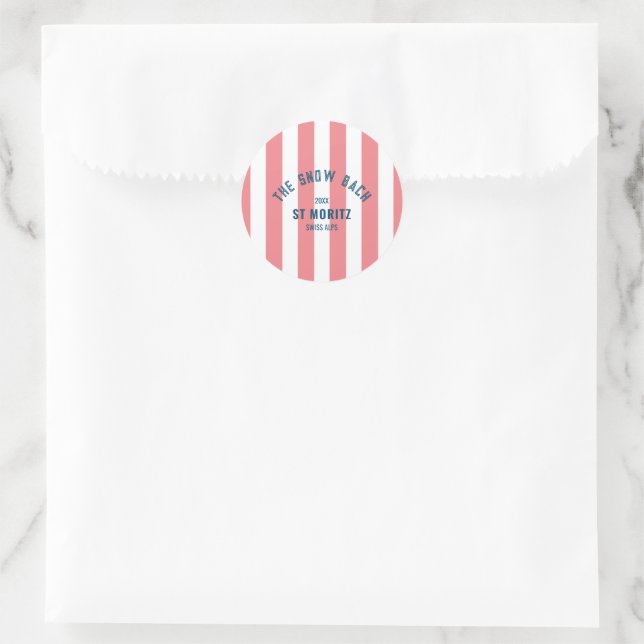 The Snow Bach Pink Cabana Stripe Bachelorette Classic Round Sticker (Bag)