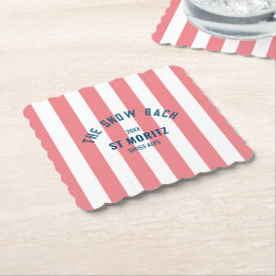 The Snow Bach Pink Cabana Stripe Bachelorette Paper Coaster