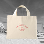 The Snow Bach Ski Theme Bachelorette Tote Bag<br><div class="desc">The Snow Bach Pink tote bags are perfect for your snow or ski theme bachelorette party. Personalize with the details of your bachelorette...  year,  resort and destination. Perfect for a snow or ski theme bachelorette party or a destination bachelorette. Matching accessories available in The Snow Bach Collection.</div>