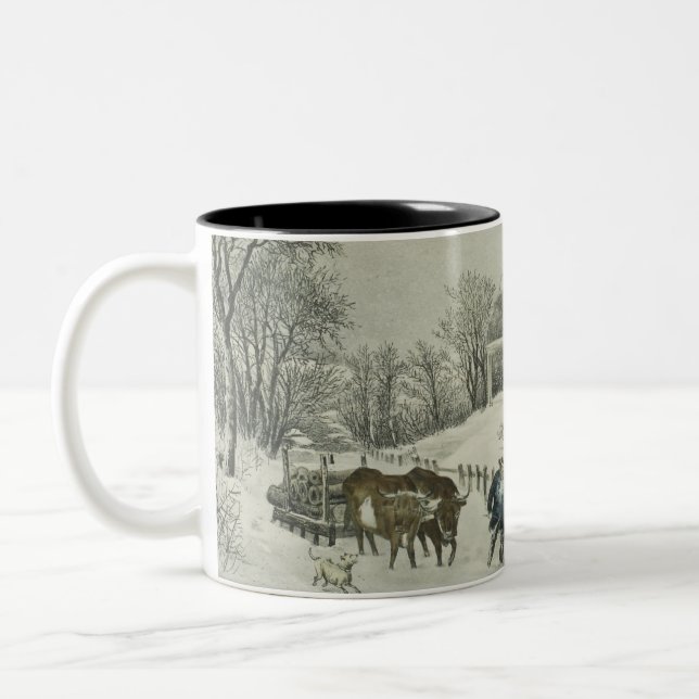 The Snow Storm Currier & Ives Two-Tone Coffee Mug (Left)