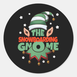 The Snowboarding Gnome Funny Christmas Pajama Fami Classic Round Sticker