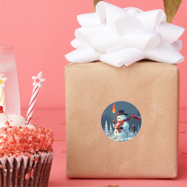 The Snowman carries the Olympic torch Classic Round Sticker (Party)