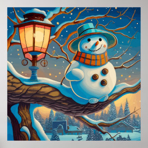 The Snowman  next to the street lamp chrismas Poster