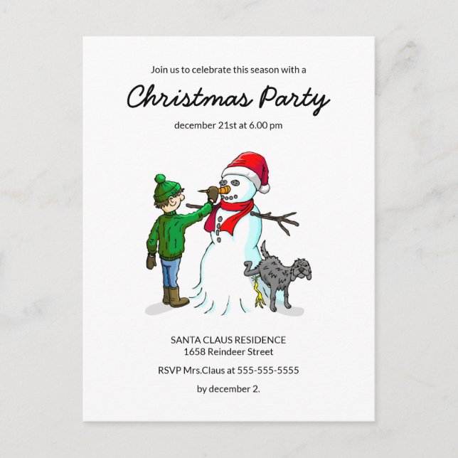 The Snowmans Christmas Party Invitation Postcard (Front)