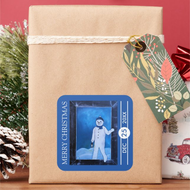 The Snowman's Escape Christmas Square Sticker (Holiday)
