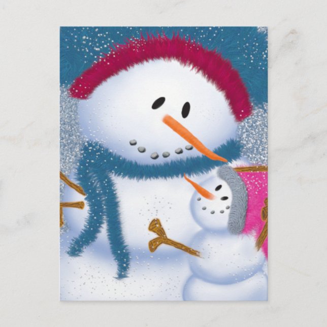 The SnowMomma And SnowGirl Illustration Postcard (Front)
