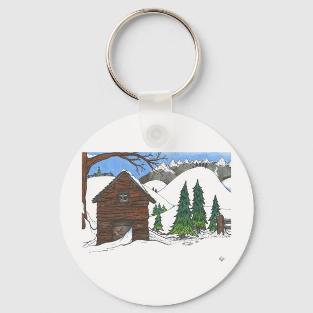 The Snowy Cabin Keychain (Front)