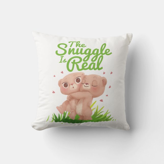The Snuggle is Real Cute Bear Hugs Throw Pillow (Front)