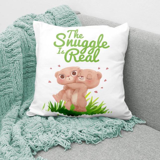 The Snuggle is Real Cute Bear Hugs Throw Pillow (Creator Uploaded)
