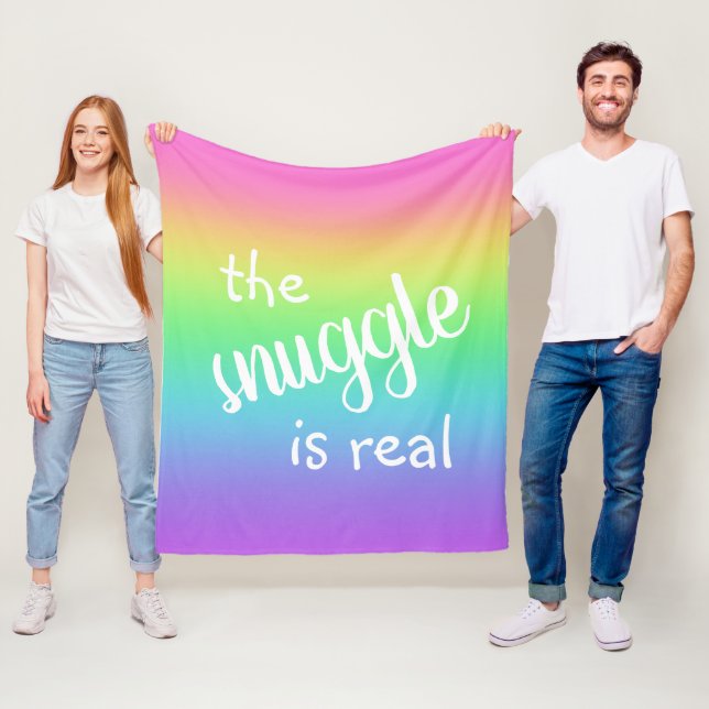 The Snuggle is Real Funny Rainbow Fleece Blanket (In Situ)