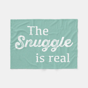 The Snuggle Is Real Teal Chevron Funny Fleece Blanket