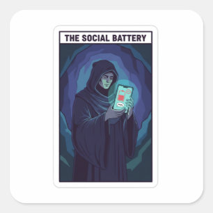 The Social Battery Introvert Humor   Low Energy  Square Sticker