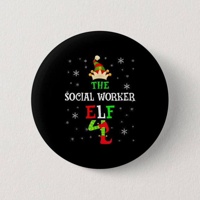 The Social Worker Elf Christmas Elf Matching Famil 2 Inch Round Button (Front)